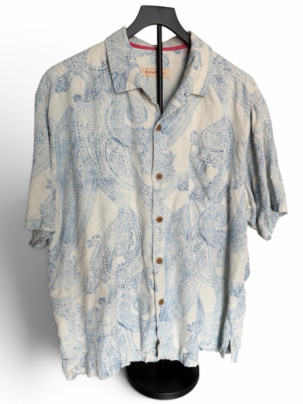 Tommy Bahama 100% Silk Blue Paisley Button Down Shirt Sz. XL